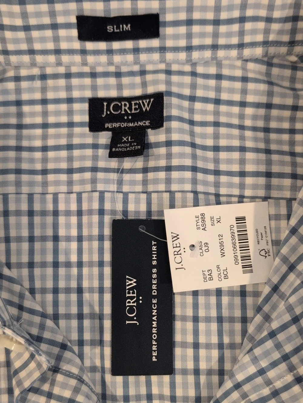 J. Crew Mens XL Slim Performance Long Sleeve Button Down Shirt Style #AS988 NWT